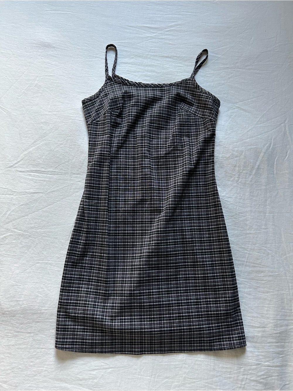 🎀Vintage Black and White Plaid Spaghetti-Strap Mini Dress